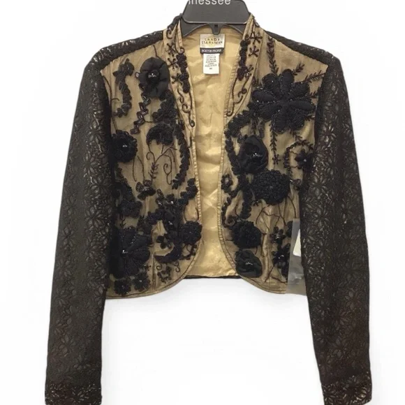 Sandy Starkman Boston Proper Beaded Lace Bolero  Cropped Evening Jacket Size M - Picture 5 of 6